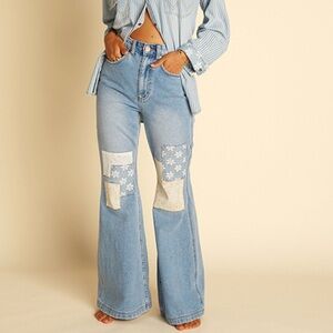 Floral Patchwork Flare Jeans